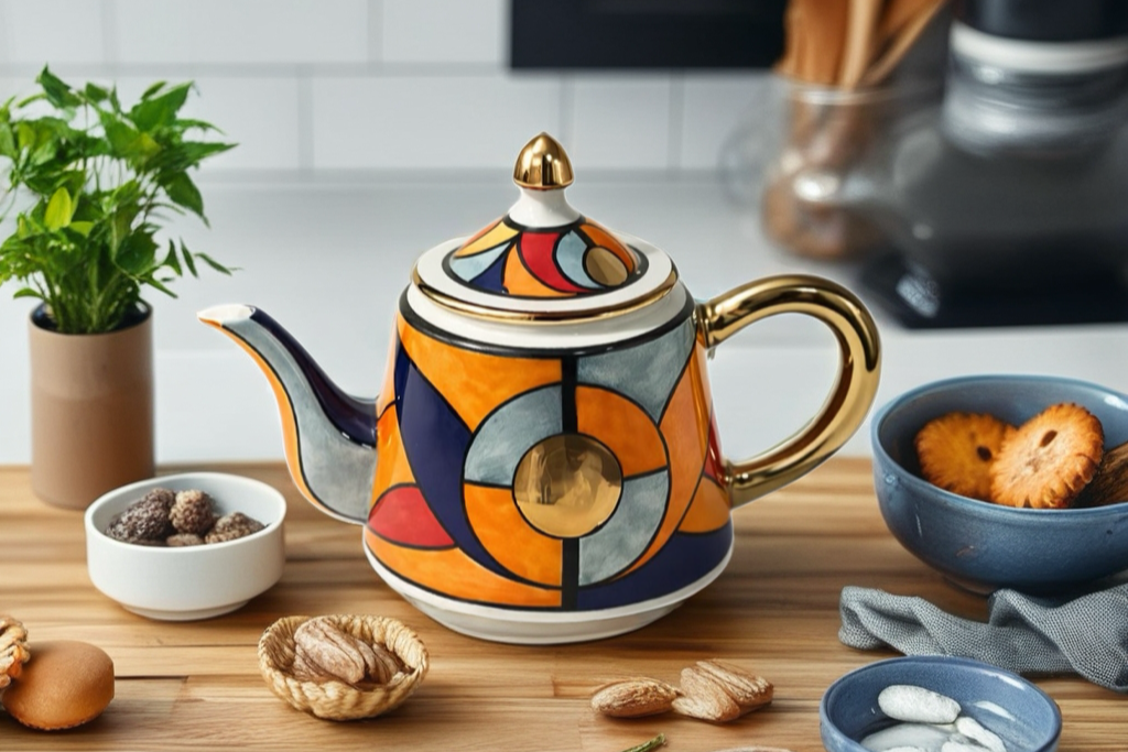 Handmade Tea/ Coffee pot – White Clay & 12K Gold