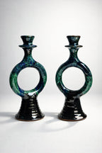 Handmade Ceramic Sculptural Candle Holders – Green & Blue Glaze