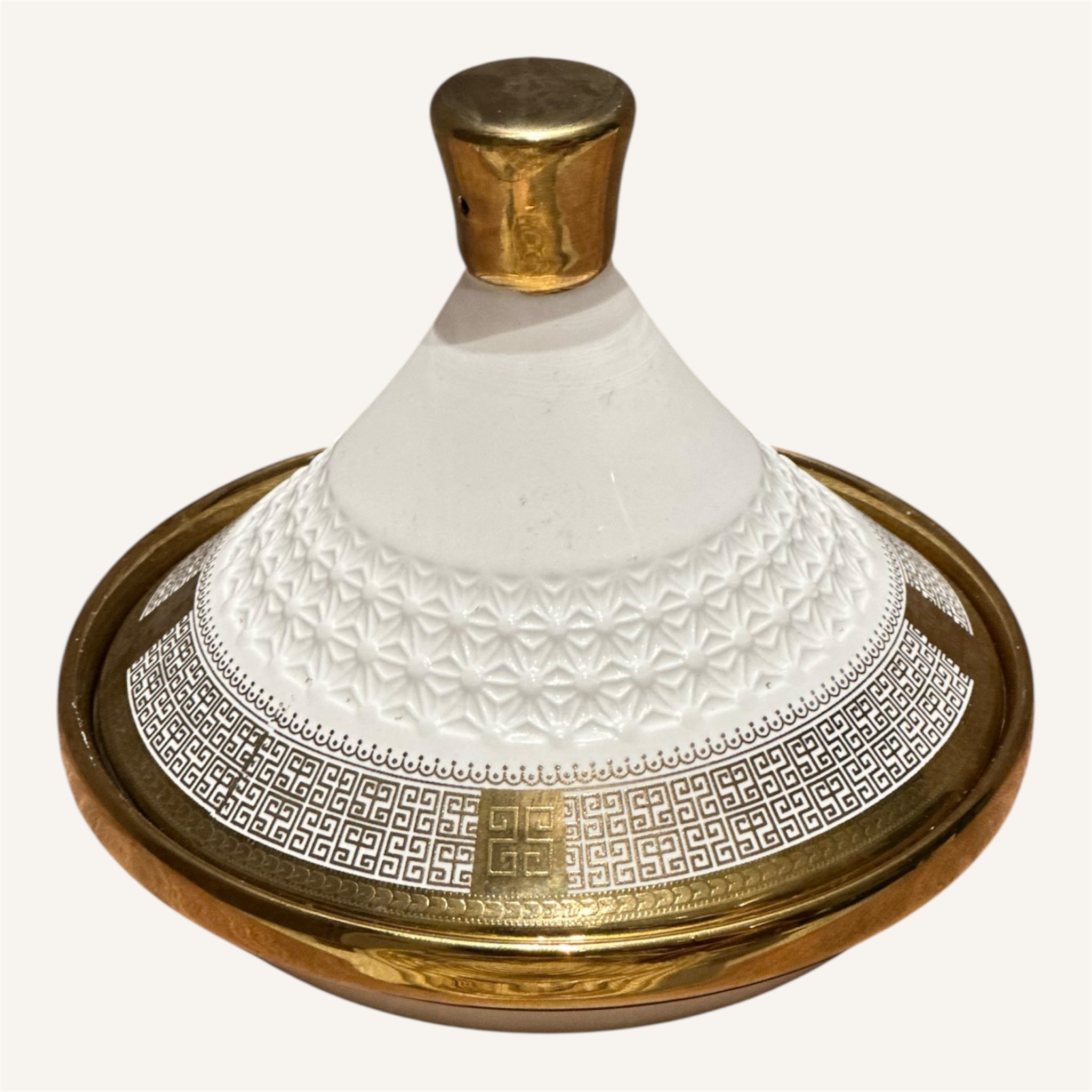 Decorative Ceramic Tagine – White & Gold Artisan Finish