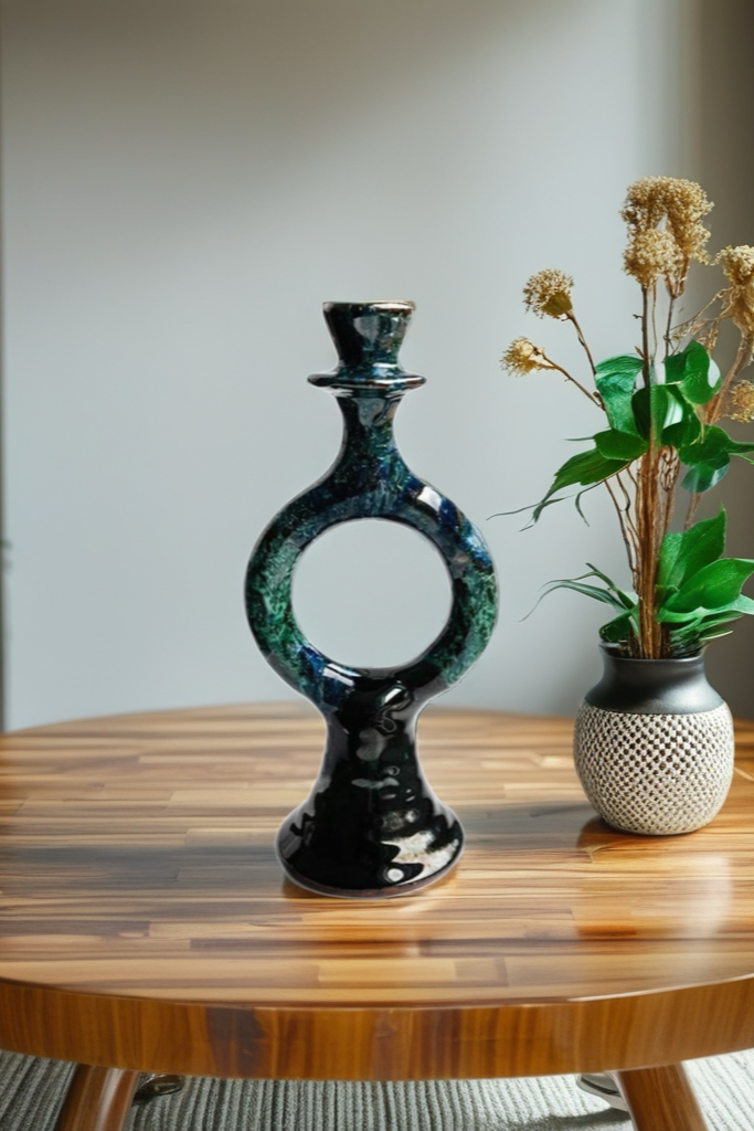 Handmade Ceramic Sculptural Candle Holders – Green & Blue Glaze