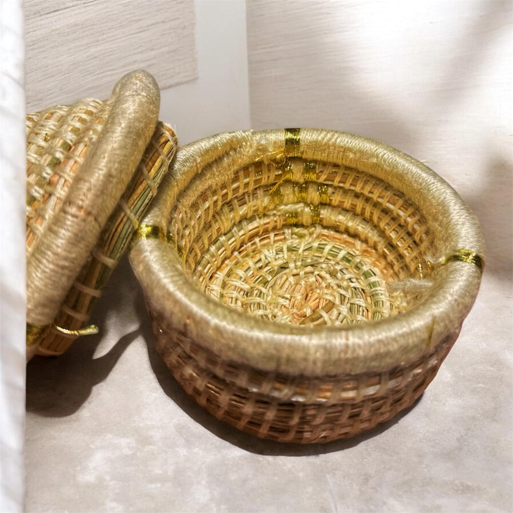 Mini Handwoven Storage Basket with Lid & Tassel