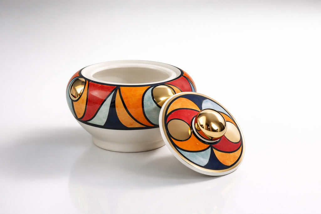 Handmade Sugar Pot – White Clay & 12K Gold