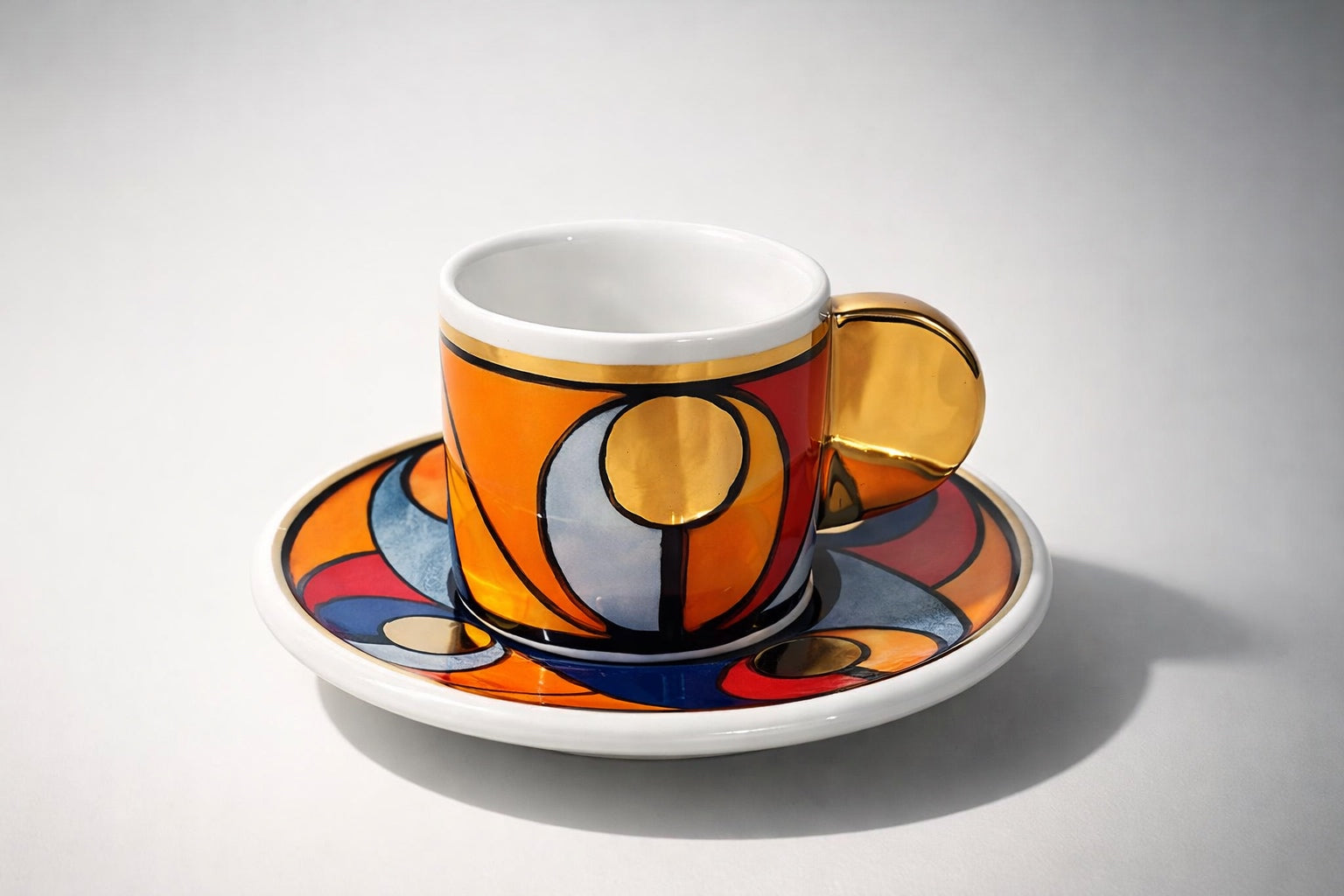 Handmade Coffee Cups – White Clay & 12K Gold (Set of 4)