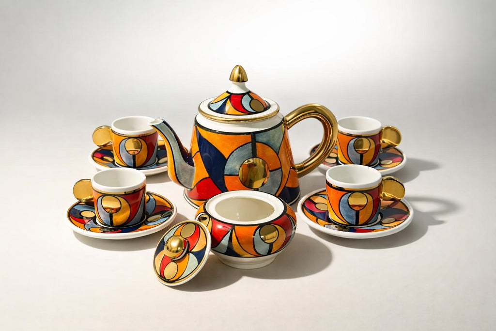 Complete Tea Set – White Clay & 12K Gold