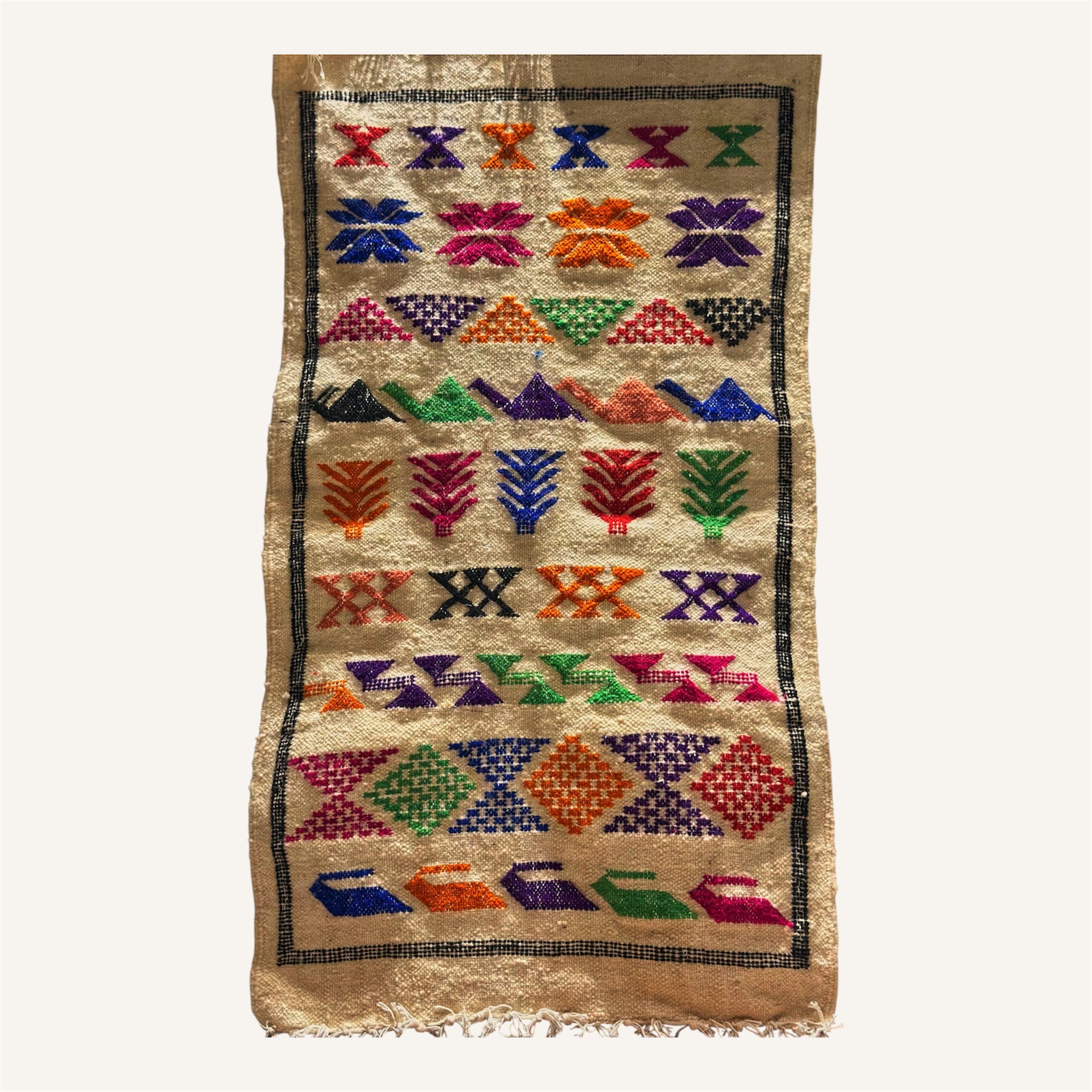 Handwoven Berber Kilim Rug – Colorful Geometric Design