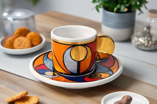 Handmade Coffee Cups – White Clay & 12K Gold (Set of 4)