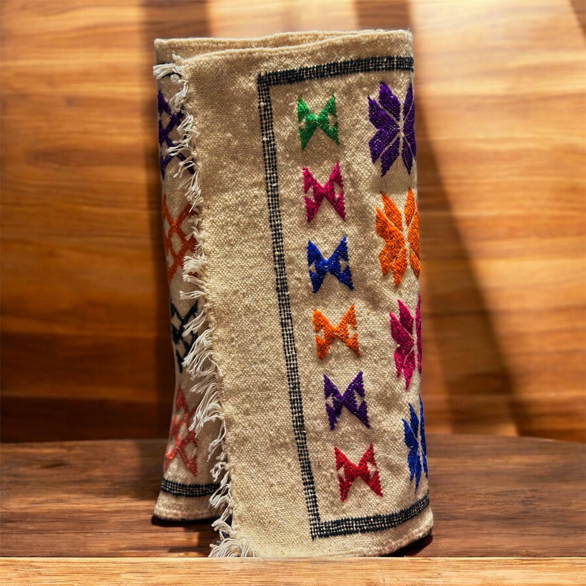 Handwoven Berber Kilim Rug – Colorful Geometric Design